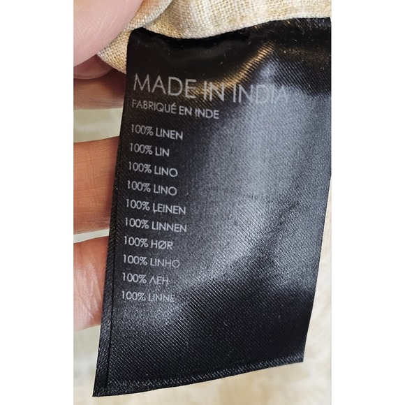 NWT Club Monaco Men's 100% Linen Shortsleeve Button Up XXL Slim Fit Tan/White - Picture 6 of 8